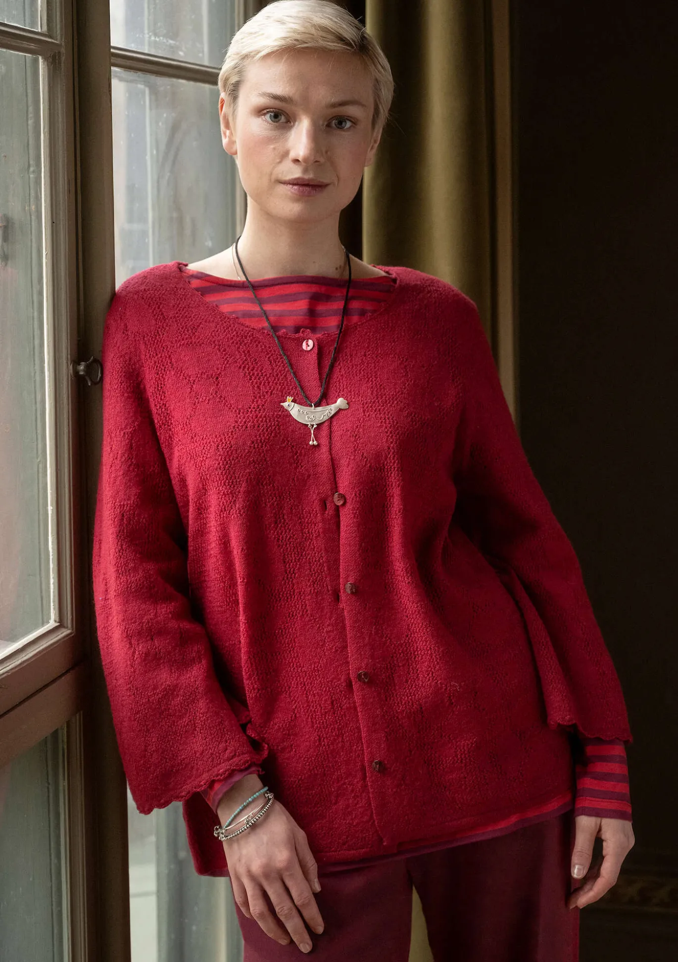 Gudrun Sjödén Pointelle-Strickjacke „Blomstra“ aus Bio-Wolle^ Strickjacken