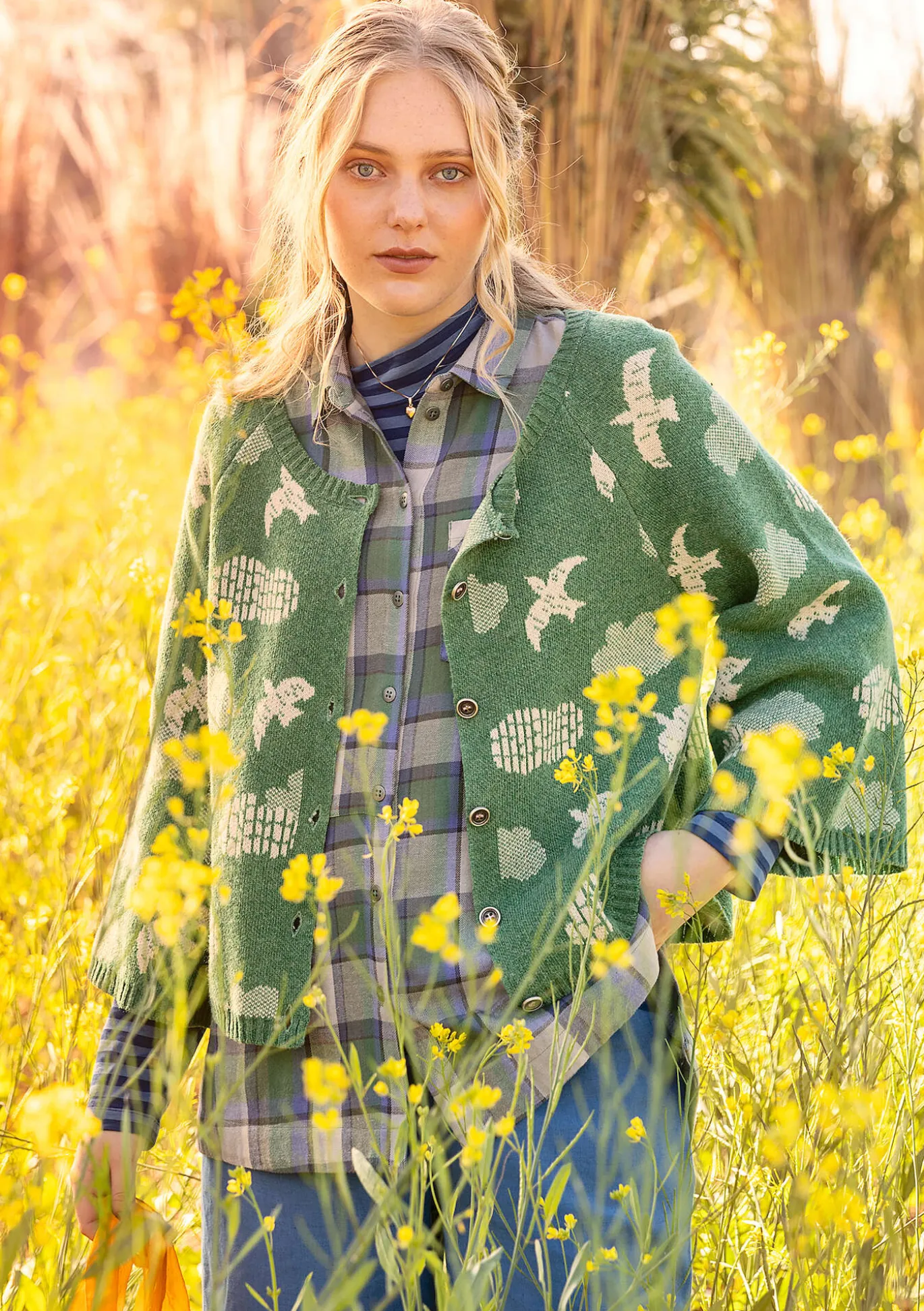 Gudrun Sjödén Strickjacke „Flyttfågel“ aus Recycling-Wollmischung/Recycling-Baumwolle^ Strickjacken
